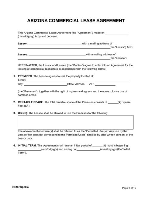 thumbnail of Arizona-Commercial-Lease-Agreement